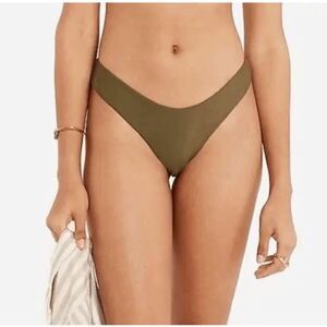 J. Crew Curved-waist cheeky bikini‎ bottom Olive Green Size L NWT